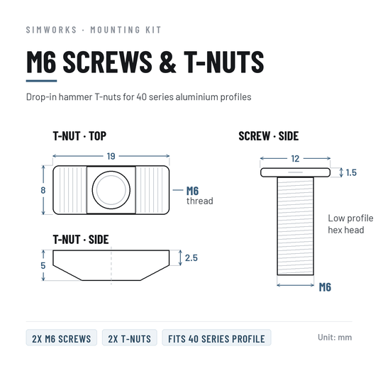 SimWorks Mounting Kit – M6 Screws & T-Nuts for 40 Series Profiles